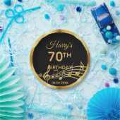 70e verjaardag zwarte gouden muzieknoten naam papieren bordje (Feest)