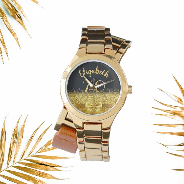 70e verjaardag zwarte gouden naam elegante boog horloge (Creator heeft geüpload)
