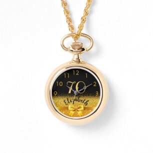 70e verjaardag zwarte gouden naam klassieke elegan horloge