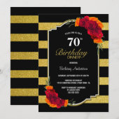 70e verjaardag Zwarte gouden strips Kaart (Voorkant / Achterkant)