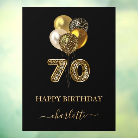 70e verjaardag zwarte goudluipaard naamscript raamsticker (Vel 3)