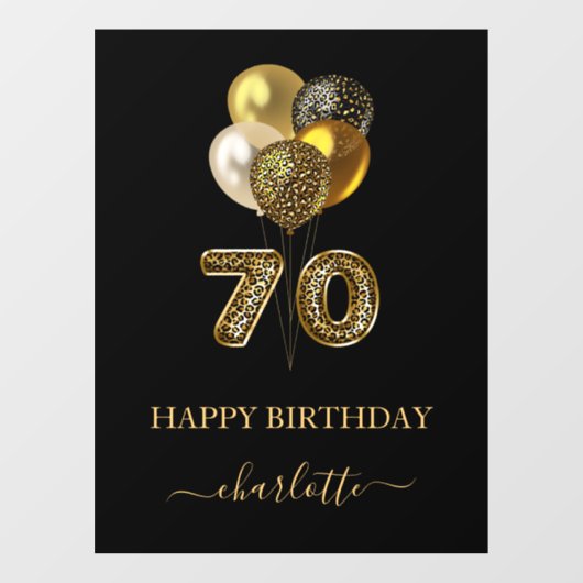 70e verjaardag zwarte goudluipaard naamscript raamsticker (Vel)