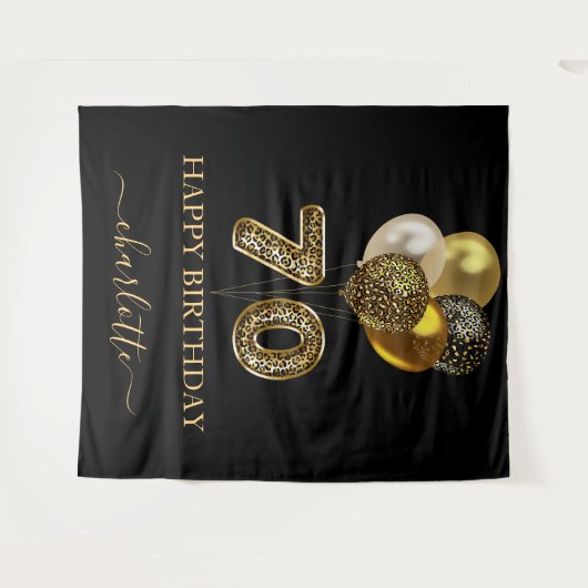 70e verjaardag zwarte goudluipaard naamscript wandkleed (Voorkant (horizontaal))