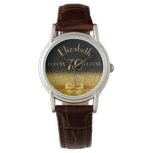 70e verjaardag zwarte goudmonogram elegant horloge