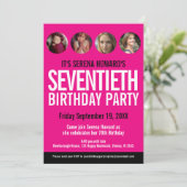 70e verjaardag zwarte witte roze fotocirkels kaart (Staand voorkant)