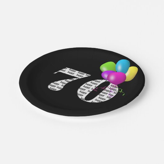 70e verjaardagsballon bouquet papieren bordje (Gekanteld)