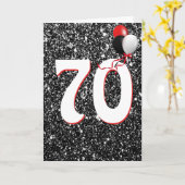 70e Verjaardagsballonnen op Zwarte Glitter Kaart (Gele Bloem)