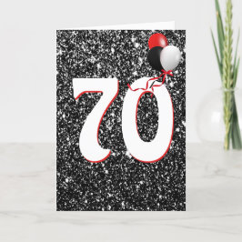 70e Verjaardagsballonnen op Zwarte Glitter Kaart