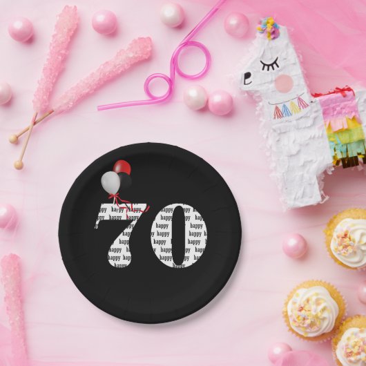70e verjaardagsballonnen papieren bordje (Feest)