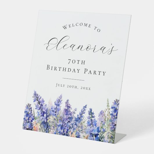 70e Verjaardagsfeest Blauw Juli Geboortebloem Welk Reclamebord Met Voetstuk (Voorkant)