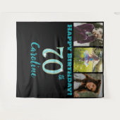 70e verjaardagsfeest, Blauwgroen Blue Glitter & 3  Wandkleed (Voorkant (horizontaal))