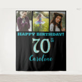 70e verjaardagsfeest, Blauwgroen Blue Glitter & 3 Wandkleed (Voorkant)