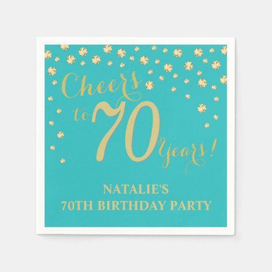 70e verjaardagsfeest Blauwgroen en gouden diamante Servet (Voorkant)