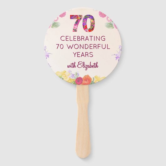 70e Verjaardagsfeest Bloemen Modern 70 Mijlpaal Handwaaier (Voorkant)