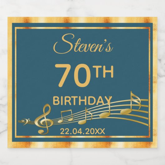 70e verjaardagsfeest elegant blauwgroen en gouden sparkling wijnetiket (Enkel label)