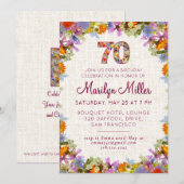 70e verjaardagsfeest - Elegant Floral Linen Design Kaart (Voorkant / Achterkant)