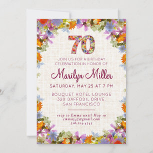 70e verjaardagsfeest - Elegant Floral Linen Design Kaart