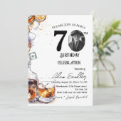 70e verjaardagsfeest en whisky en drinken kaart (Staand voorkant)