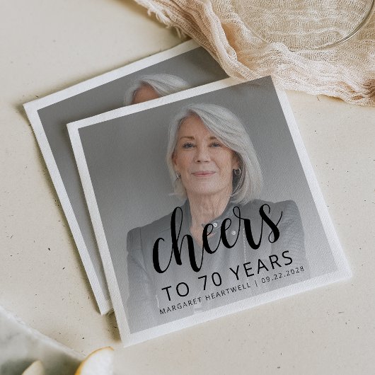 70e verjaardagsfeest Foto Black Script Cheers Servet