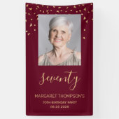 70e Verjaardagsfeest Foto Gold Confetti Bourgogne Spandoek (Verticaal)