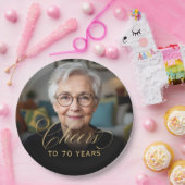 70e Verjaardagsfeest Foto Gold Script Cheers Papieren Bordje (Feest)