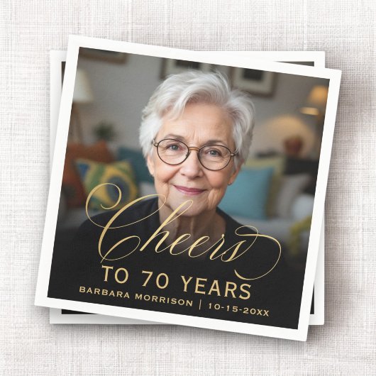 70e Verjaardagsfeest Foto Gold Script Cheers Servet