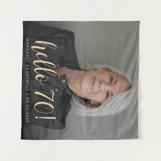 70e Verjaardagsfeest Foto Gold Script Cheers Wandkleed (Voorkant (horizontaal))