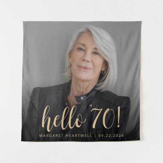 70e Verjaardagsfeest Foto Gold Script Cheers Wandkleed (Voorkant)