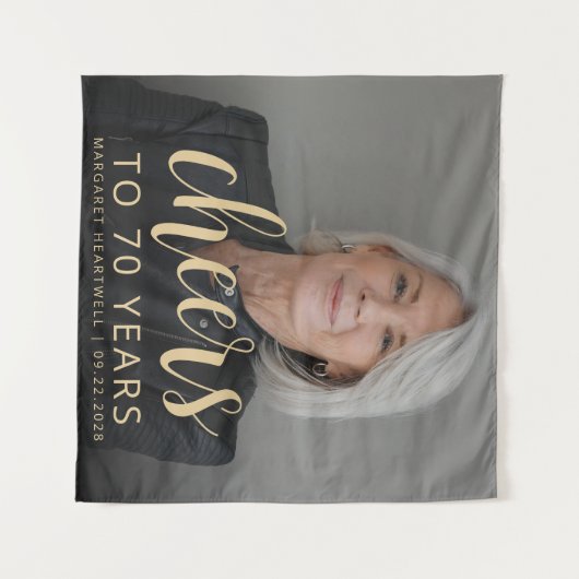 70e Verjaardagsfeest Foto Gold Script Cheers Wandkleed (Voorkant (horizontaal))