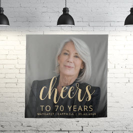 70e Verjaardagsfeest Foto Gold Script Cheers Wandkleed