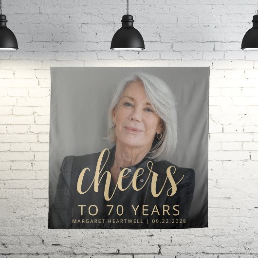 70e Verjaardagsfeest Foto Gold Script Cheers Wandkleed
