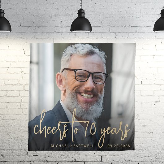 70e Verjaardagsfeest Foto Gold Script Cheers Wandkleed