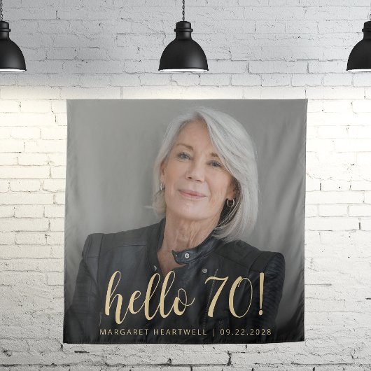 70e Verjaardagsfeest Foto Gold Script Cheers Wandkleed