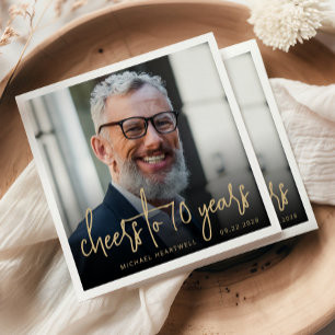 70e Verjaardagsfeest Foto Proost Goud Schrift Servet