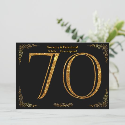 70e Verjaardagsfeest, Gatsby stijl, zwart goud gli Kaart (Staand voorkant)