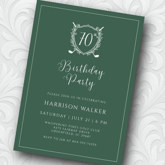 70e Verjaardagsfeest Golf Crest Elegant Schrift Sa Kaart