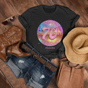 70e Verjaardagsfeest Goud Roze Glitter Disco Bal T-shirt