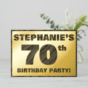 70e Verjaardagsfeest — Krachtige, Nep Houtstructuu Folie Uitnodiging