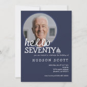 70e Verjaardagsfeest Mannen Foto Seventy Navy Blue Kaart (Voorkant)