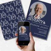 70e Verjaardagsfeest Mannen Foto Seventy Navy Blue Kaart