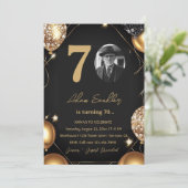 70e verjaardagsfeest met ballonnen en glitter kaart (Staand voorkant)