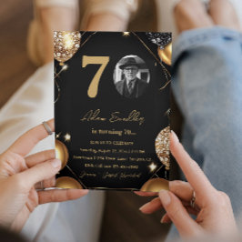 70e verjaardagsfeest met ballonnen en glitter kaart