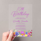 70e verjaardagsfeest Paarse Boho Wildflower Acryl Uitnodigingen (Insitu (Draagbaar))