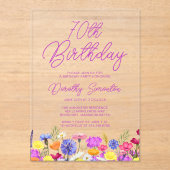 70e verjaardagsfeest Paarse Boho Wildflower Acryl Uitnodigingen (Voorkant)