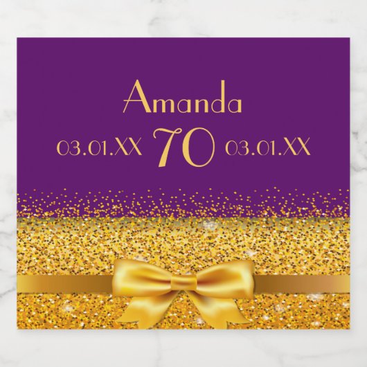 70e verjaardagsfeest paarse gouden boog sparkling wijnetiket (Enkel label)