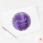 70e verjaardagsfeest Paarse zilveren glitter Ronde Sticker (Envelop)