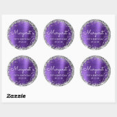 70e verjaardagsfeest Paarse zilveren glitter Ronde Sticker (Vel)