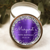 70e verjaardagsfeest Paarse zilveren glitter Ronde Sticker