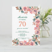 70e verjaardagsfeest pastel bloemen kleurrijk kaart (Staand voorkant)