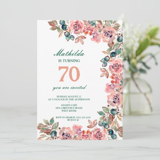 70e verjaardagsfeest pastel bloemen kleurrijk kaart (Staand voorkant)